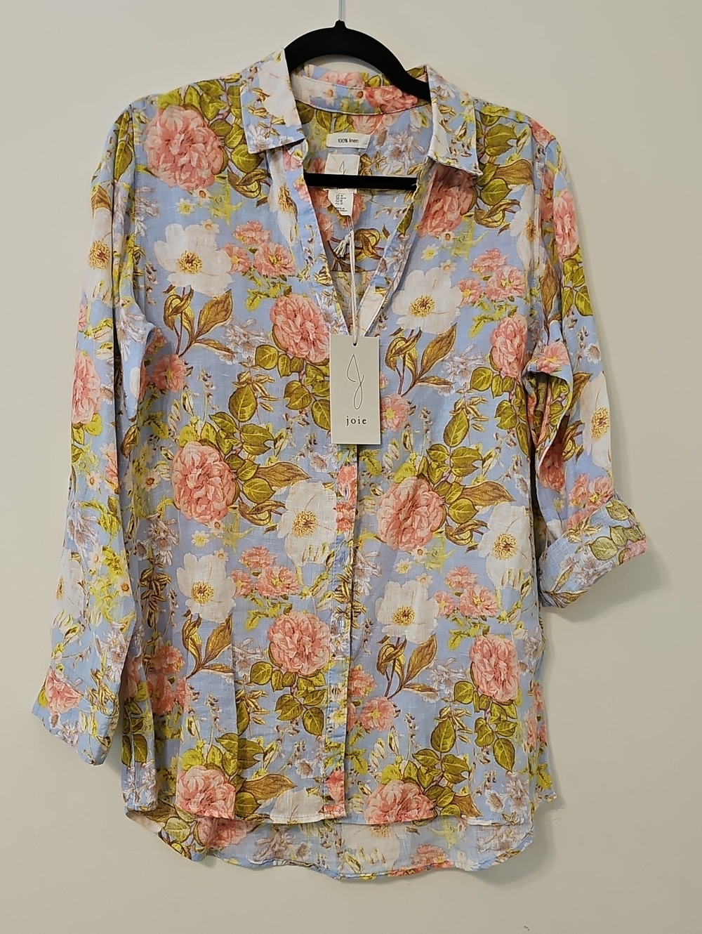 Joie Pastel Floral Button-Down Blouse in Light Blue and Pink